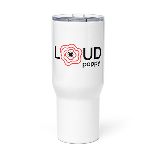 Loud Poppy White Travel mug with a handle